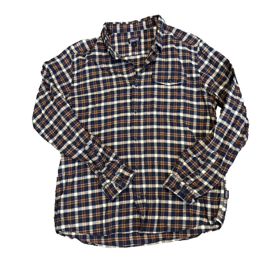Patagonia Fjord Flannel Shirt 54020 L Plaid 100% Organic Cotton LS Button Up